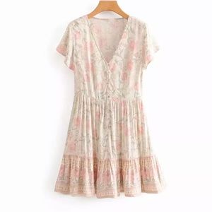 Boho Gypsy Floral Babydoll Mini Playdress Cotton M wildflower tunic ruffle